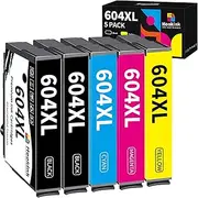 Hookink 604XL Ink Cartridges 5-Pack Compatible for Epson 604XL 604 XL Ink Cartridges for Epson XP-2200, XP-4200, XP-3200, WF-2910, WF-2930, WF-2950 (2 Black, Yellow, Magenta, Cyan)