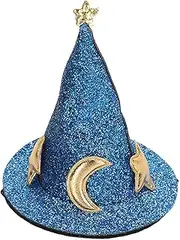 Hamster Hat Moon Star Pattern Small Animal Pet Top Hats Adjustable Chin Strap Turtles Lizards Geckos (Blue)