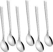 Amrules Espresso Spoons 6 PCS, Coffee Spoons 6.5 Inches with Anti Slip Striped Handle, 18/8 Stainless Steel Tea Spoons Set Serving for Ice Cream Dessert, Silver