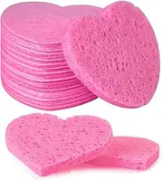 Facial Sponges Compressed Natural Cellulose Sponge Heart Shape Face Sponge for Face Cleansing Exfoliating and Makeup Removal 50 Count / 1 - Pack, Pink