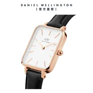 Daniel Wellington DW 手錶 Quadro Sheffield 20X26經典黑真皮皮革小方錶 玫瑰金 DW00100434