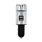 2 in 1 LED Indicator Dual USB Car Charger Lonizer Air Freshener Car Air Purifier Ionic Odor Eliminator Smoke Bacteria Purifier SILVER COLOR