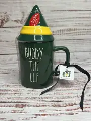 NEW 2022 Rae Dunn Holiday Christmas "Buddy The Elf" Green Mug With Hat Topper