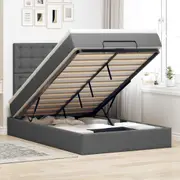 Ottoman Bed with Mattress Dark Grey Fabric vidaXL