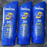 Coppertone Sport 4-in-1 Sunscreen Lotion SPF 30 7oz Lot of 3 Exp 9/26