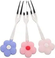 BATHVEVE 3Pcs Stainless Steel Dessert Forks Appetizer Tasting Forks for Fruit Cake Cheese Portable Kitchen Accessory with Comfortable Handle Random Color