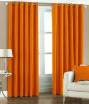 New Polyester 2 Piece Door Curtain Set Orange 4 x 7 ft