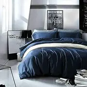 New 100% Cotton 650TC Sateen Quilt Doona Duvet Cover Set Navyblue (Queen)