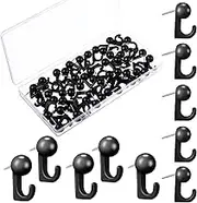 Tenare 50 Pieces Push Pin Hooks Plastic Heads Pin Tacks Decorative Wall Thumb Tacks Hanging Nails for Cork Bulletin Board Map Photos Calendar Home Office Supplies(Black)