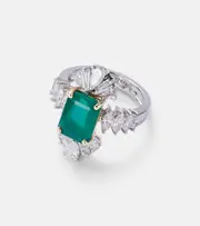 [Yeprem] Yeprem Reign Supreme 18kt white gold ring with diamonds and emerald L 1/2 silver