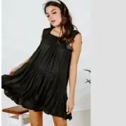 NEW Free People Want Your Love Mini Ruffle Shift Doll Dress Size S BoHo Black