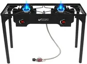 LP LIVING PLUS Heavy Duty Cast Iron Dual-2 Burner Stove, 140000 BTU, Auto Ignition, Temperature Knobs, Hose and Regulator Included