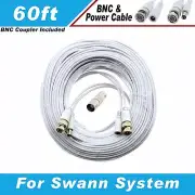 WHITE PREMIUM 60FT CCTV SURVEILLANCE CABLES FOR 8 CH SWANN SYSTEMS Dvr8-1000