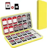FYY Nintendo Switch Game Case Holder for Switch 2 Cartridge Case with 24 Game Card Slots & 48 Micro SD Card Slots, Hard Shell, Silicone Lining Yellow