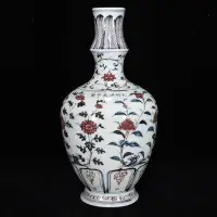 在飛比找Yahoo!奇摩拍賣優惠-明洪武青花釉里紅花卉紋瓶，34.5×18，500
