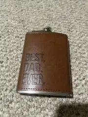 "Best Dad Ever" Leather Stainless Steel Flask New! Alcohol Fathers Day Gift