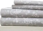 Becky Cameron Premium Ultra Soft Rose Gray Pattern 4 Piece Bed Sheet Set, Queen, Light