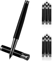 Amaxiu Luxury Fountain Pen Set, 0.5mm Fine Nib Metal Fountain Pen with Converter and 10 3.4mm Black Ink Cartridges Smooth Writing Fountain Pen Business Nice Pen for Office Men Women(Black)
