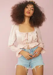 [Sugar Thrillz] Rose Cup Of Tea Satin Tie Front Top
