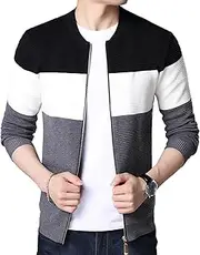[Generic] Men Patchwork Knit Cardigan Thermal Slim Fit Full Zip Quilted Cardigans Lightweight Cable Knitted Sweaters for Mens