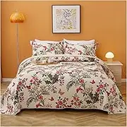 Floral Butterfly Quilt Set 3 Pieces Queen Size (90x98 Inch), with 2 Pillow Shams, Reversible Bedspread Coverlet Set, Soft 100% Cotton Lightweight Bed Cover for All Season