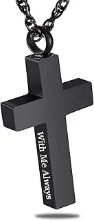 [UrnAurn] Cremation Cross Necklace for Ashes Cross Urns Locket Pendant Ashes Holder Stainless Steel Memorial Jewelry-With Me Always
