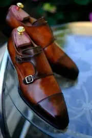 Men's Handmade Brown Monk Strap Leather Shoe Oxford Formal Dress Wedding Shoes