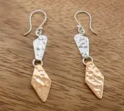 HAMMERED COPPER & SILVER SHAPES EARRING ON HOOK