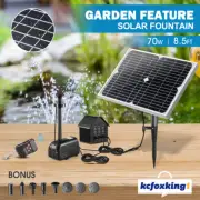 70W Solar Fountain Water Pump Birdbath Feature w/Battery & LED Light Garden Pool
