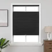 Joydeco No Tools No Drill Blinds for Indoor Windows, Cordless Window Blinds Cellular Shades Top Down Bottom Up Blackout Honeycomb Blinds Thermal Insulated Noise Reduction (Black, 31" W x 64" H)