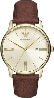 [Emporio Armani] Men's Brown Leather Minimalist Analogue Watch, 42mm