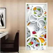 Door Stickers 3D Door Sticker Wallpaper Restaurant Kitchen Waterproof Self-Adhesive Door Stickers Home Decor Wall Mural(95x215cm)