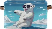 Cartoon Polar Bear Closet Storage Cloth Bins, Rectangle Collapsible Storage Bins with Handles, Set of 2