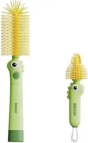 2Pcs Bottle Brush Cleaning Set Silicone Cleaner Brushes for Mason jar,Water Bottles,Baby Bottles,Tumblers,Drinking Glasses Multifunctional Portable Gift (Green)