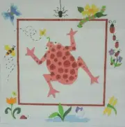 Hand-painted Needlepoint Canvas, Crazy Pink Frog, 18" mesh, NEW