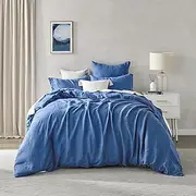 Natural Home Linen 100% European Flax Linen Quilt Cover Set Donna Duvet Queen Bed- Deep Blue, Breathable, Absorbent, Temperature Control - 1 Quilt Cover, 2 Pillowcases