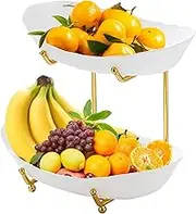 Fruit Bowl for Kitchen Counter 2 Tier Acrylic Fruit Basket with Serving Bowls and Metal Stand Tiered Serving Bowls for Fruit Vegetable Storage Snack/Nuts/Cake/Dessert Perfect for White 2 Tier