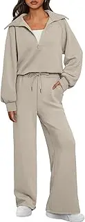 [AUTOMET] Womens 2 Piece Sweatsuits Loungewear Sets Quarter Zip Pullover Sweatshirts with