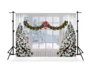 Kate 10×10ft Winter Christmas Background White Window and Christmas Tree Ba