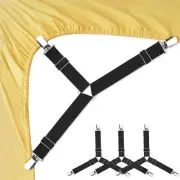 4 Pack Bed Sheet Fasteners Adjustable Triangle Elastic Suspenders Gripper Straps