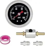 1/8" NPT Back Mount, Fuel Pressure Gauge Glycerin Filled,1-1/2" Dial Size, 0-100 Psi,with 6AN to 1/8 NPT Fitting Adaptor Kit, Universal, Polished Case,Liquid Filled
