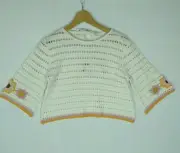 Ghanda Women's Crochet Knit Top Size XS NEW Mystic Noosa White Flower Cotton
