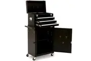 Bullet Pro 3 Drawer Tool Box Cabinet Trolley Storage, with 1-Door Toolbox Garage Organiser Set, Black