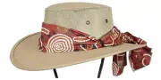 Barmah Canvas Drover Ladies Cooler Hat with Chin Cord and Aboriginal Scarf