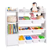 Giantex Toy Storage Organizer Kids Bookshelf w/2 Shelves & 8 Boxes Toddler Bookcase White
