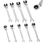 Ratcheting Wrench Set with Flex-Head and Open End 180Â° Metric Tubing Combina