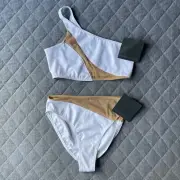 Norma Kamali Snake Mesh Bikini Set NWT Womens Medium White Nude