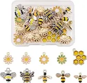 PandaHall Alloy Enamel Bees Charms Pendant Insect Dangle Metal Charms Beads for DIY Necklace Bracelet Earring Jewelry Making Crafts