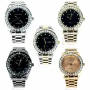 Techno Trend Mens Luxury Rhinestone Metal Band Analog Round Wristwatch