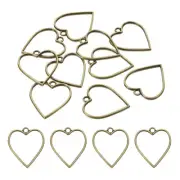 50Pcs Heart Shape Alloy Open Back Bezel Pendants Resin Frame Bronze